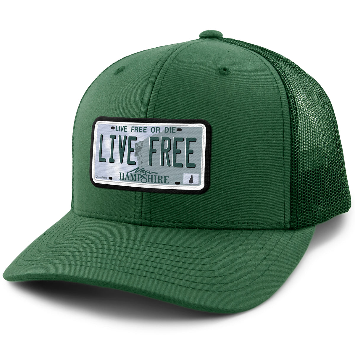 Live Free New Hampshire License Plate Classic Snapback Trucker Hat - Chowdaheadz