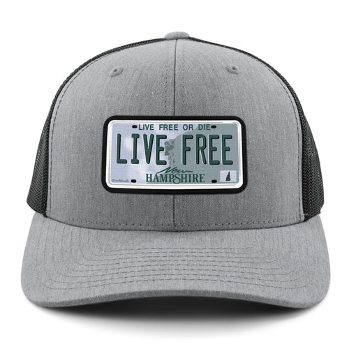 Live Free New Hampshire License Plate Classic Snapback Trucker Hat - Chowdaheadz