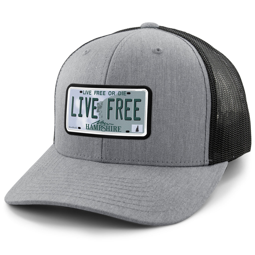 Live Free New Hampshire License Plate Classic Snapback Trucker Hat - Chowdaheadz