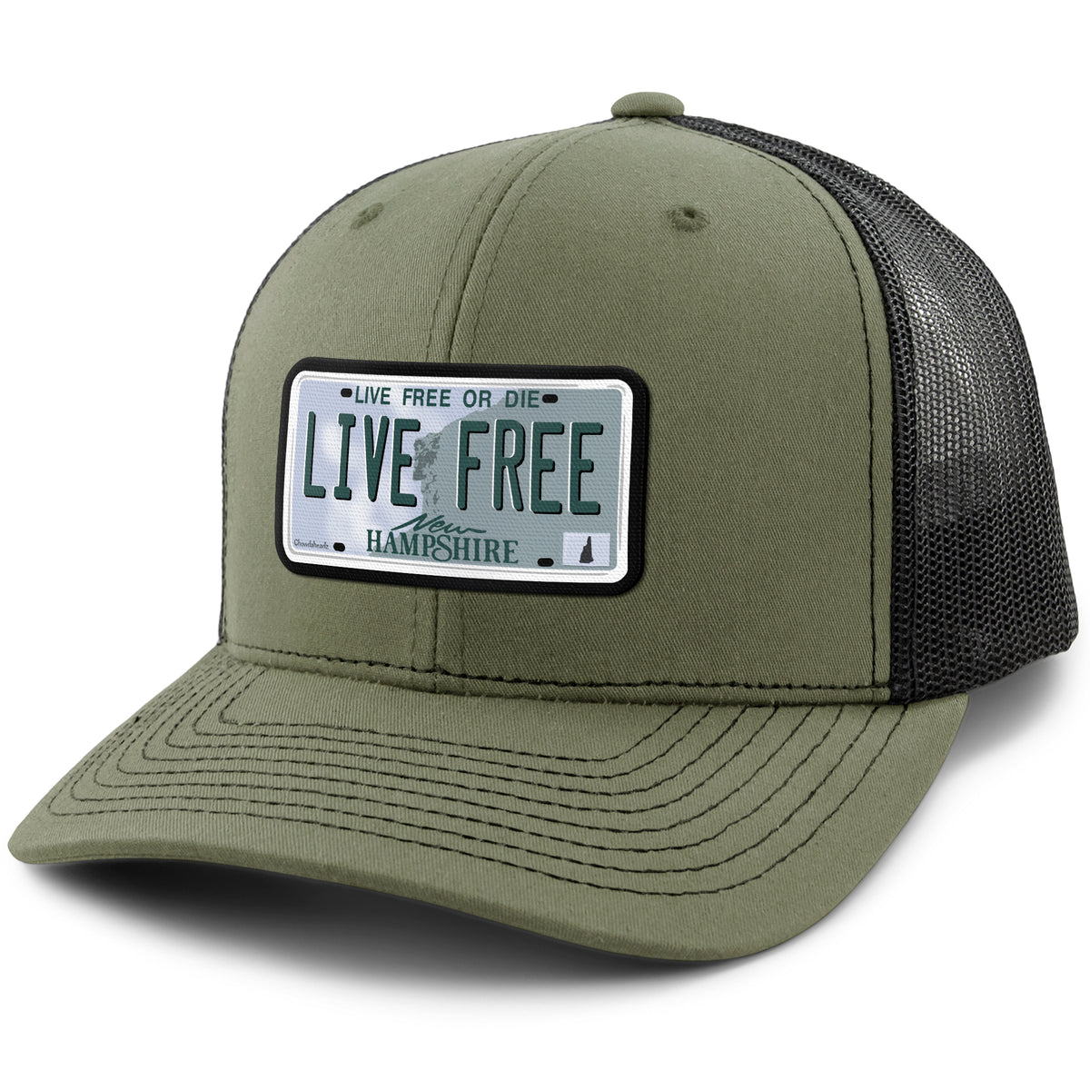 Live Free New Hampshire License Plate Classic Snapback Trucker Hat - Chowdaheadz