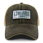 Live Free New Hampshire State License Plate Dirty Water Trucker Hat