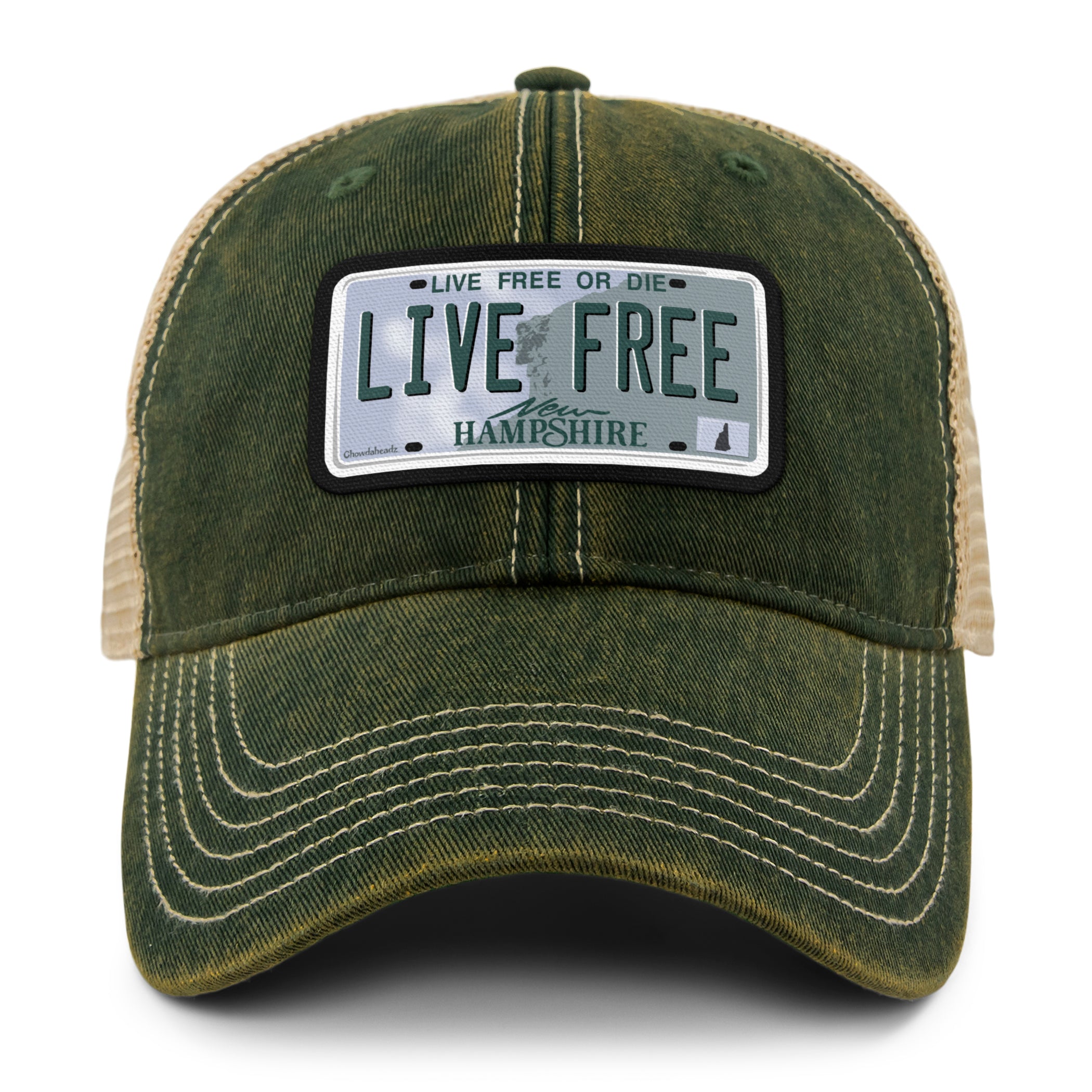 Live Free New Hampshire State License Plate Dirty Water Trucker Hat