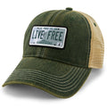 Live Free New Hampshire State License Plate Dirty Water Trucker Hat - Chowdaheadz