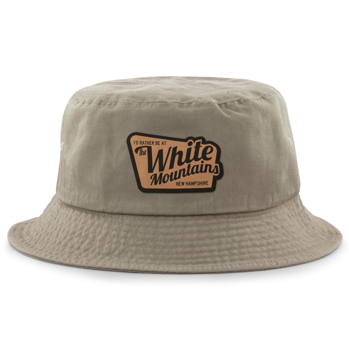 I'd Rather Be At White Mountains NH Leather Patch Bucket Hat - Chowdaheadz