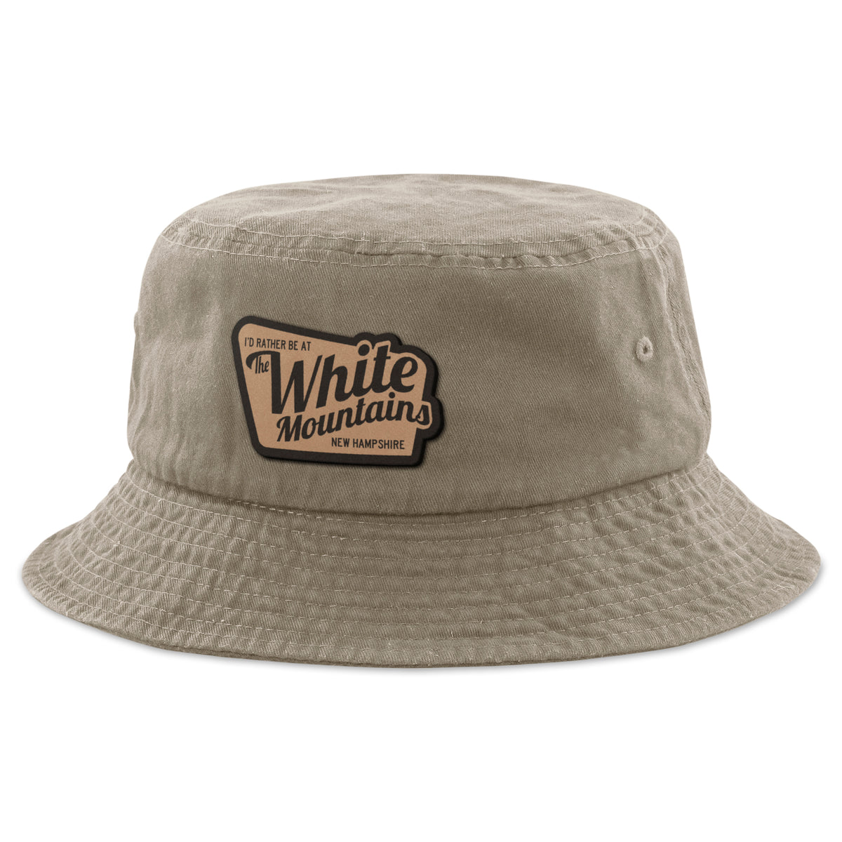 I'd Rather Be At White Mountains NH Leather Patch Bucket Hat - Chowdaheadz