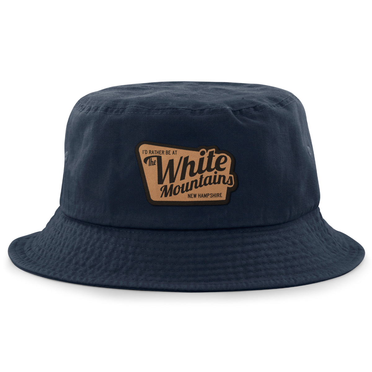 I'd Rather Be At White Mountains NH Leather Patch Bucket Hat - Chowdaheadz