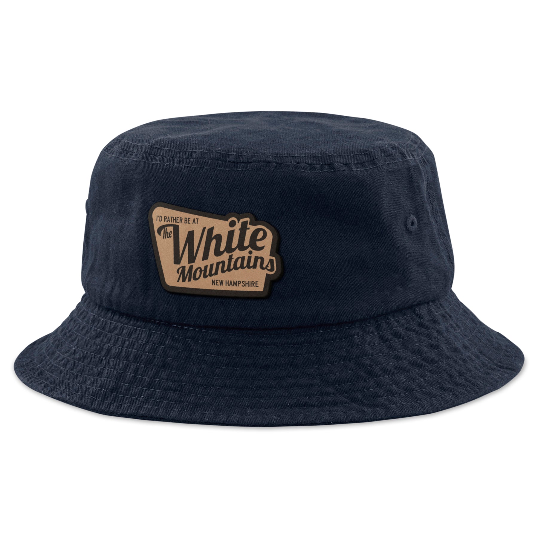 I'd Rather Be At White Mountains NH Leather Patch Bucket Hat