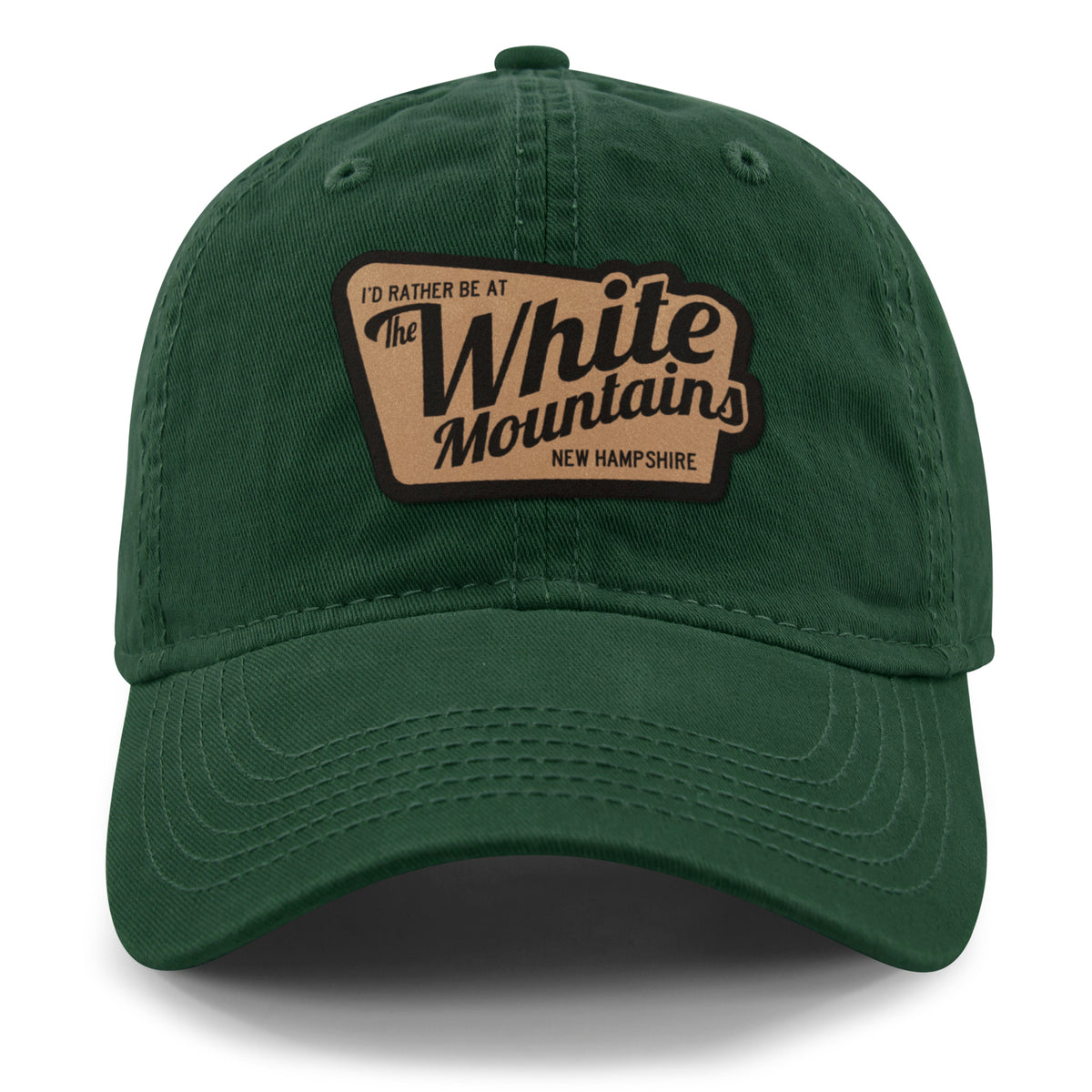 I'd Rather Be At White Mountains NH Leather Patch Plate Dad Hat - Chowdaheadz