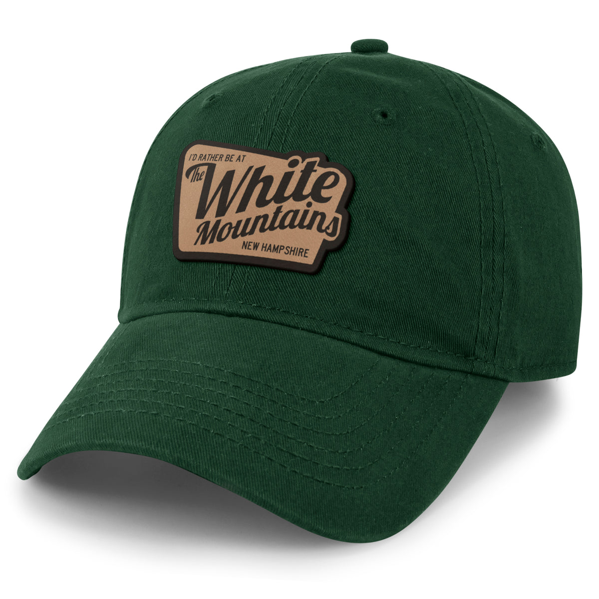 I'd Rather Be At White Mountains NH Leather Patch Plate Dad Hat - Chowdaheadz