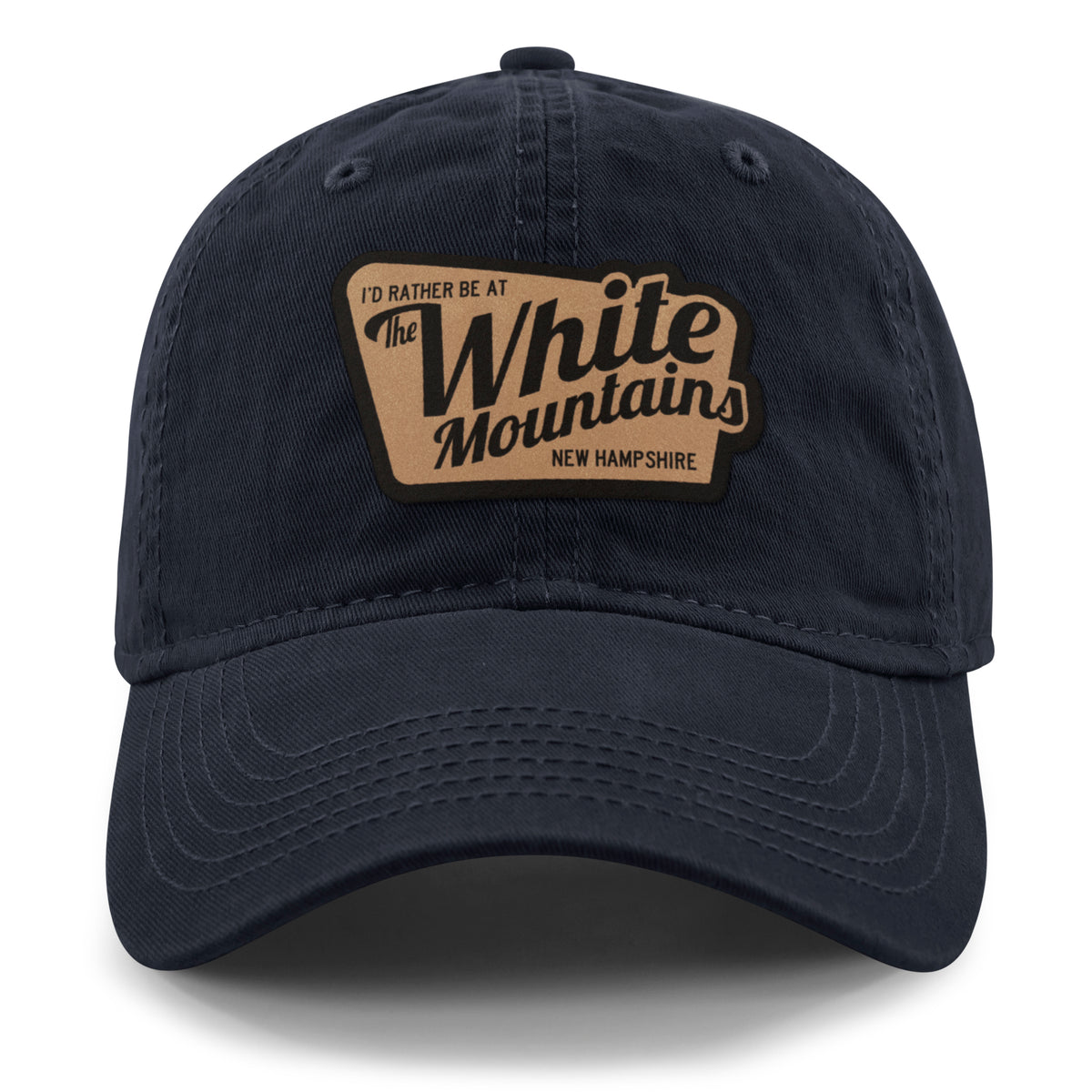 I'd Rather Be At White Mountains NH Leather Patch Plate Dad Hat - Chowdaheadz