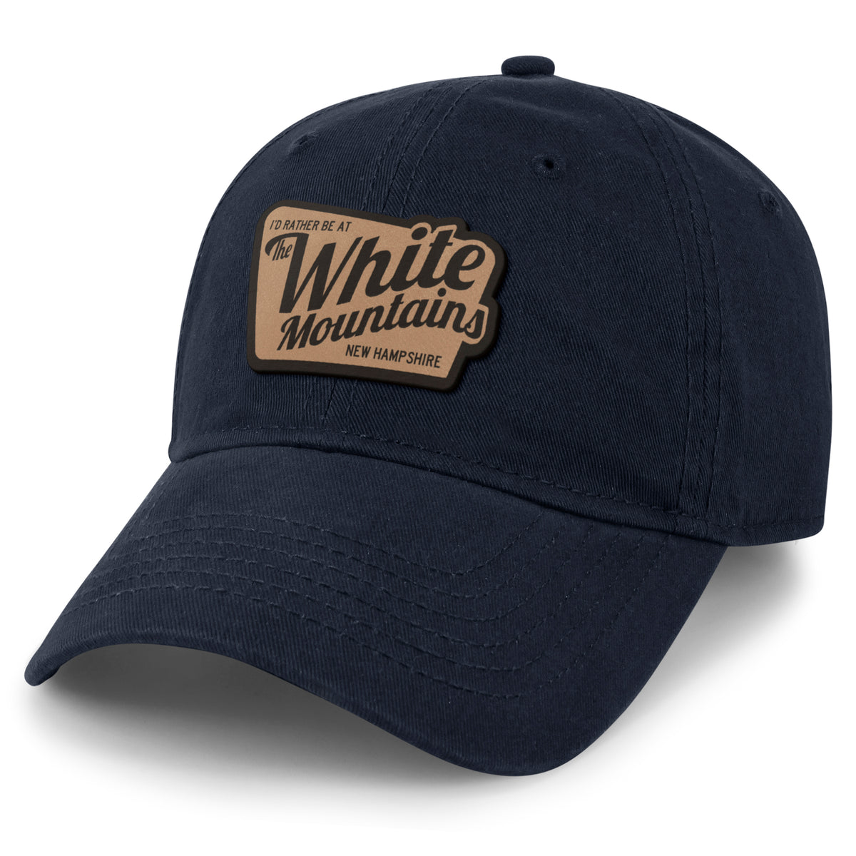 I'd Rather Be At White Mountains NH Leather Patch Plate Dad Hat - Chowdaheadz