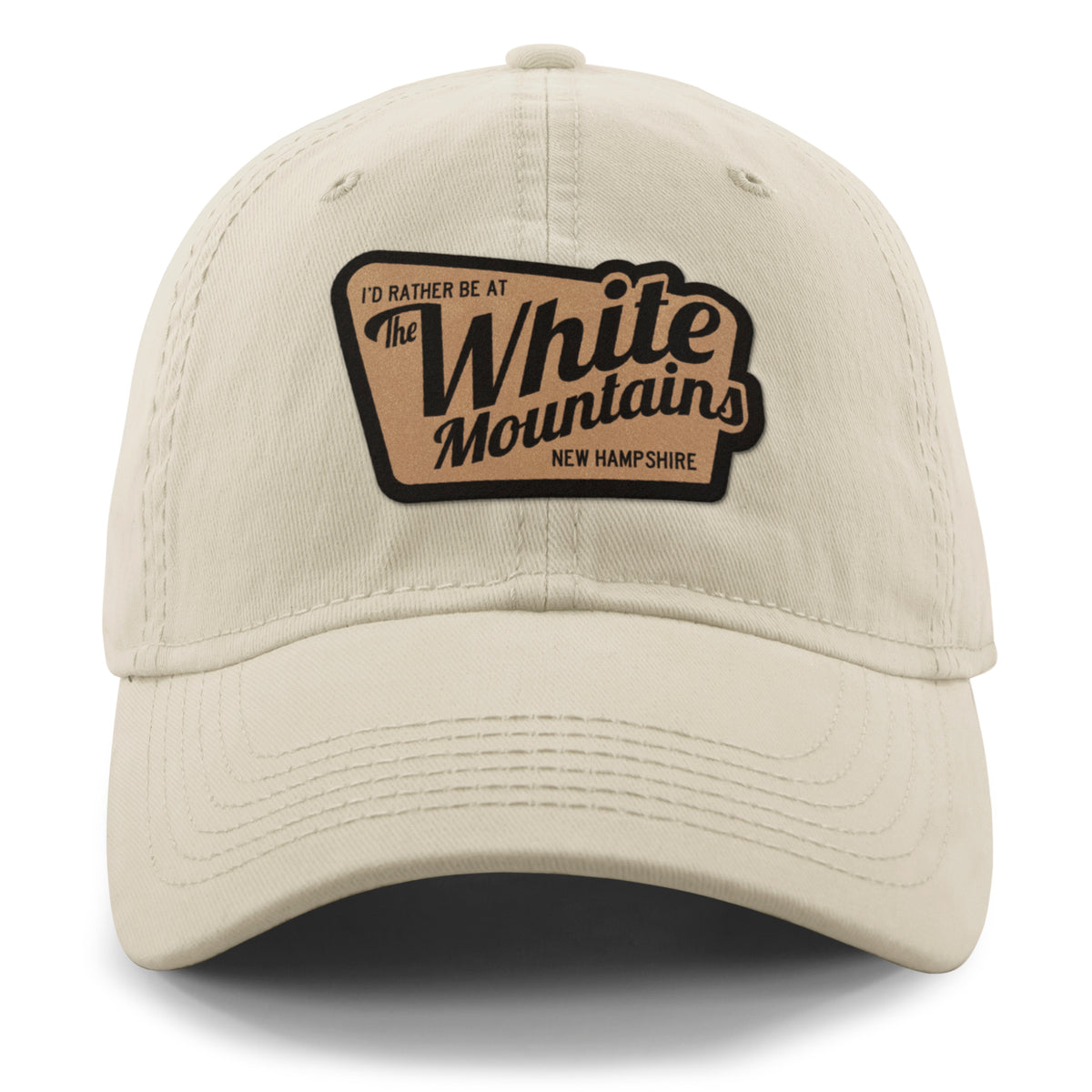 I'd Rather Be At White Mountains NH Leather Patch Plate Dad Hat - Chowdaheadz