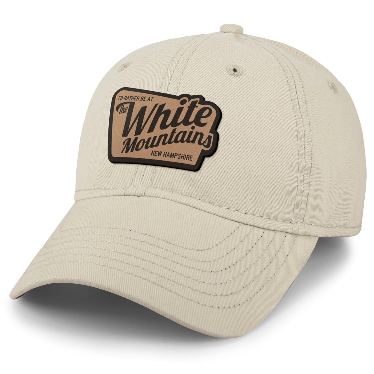 I'd Rather Be At White Mountains NH Leather Patch Plate Dad Hat - Chowdaheadz