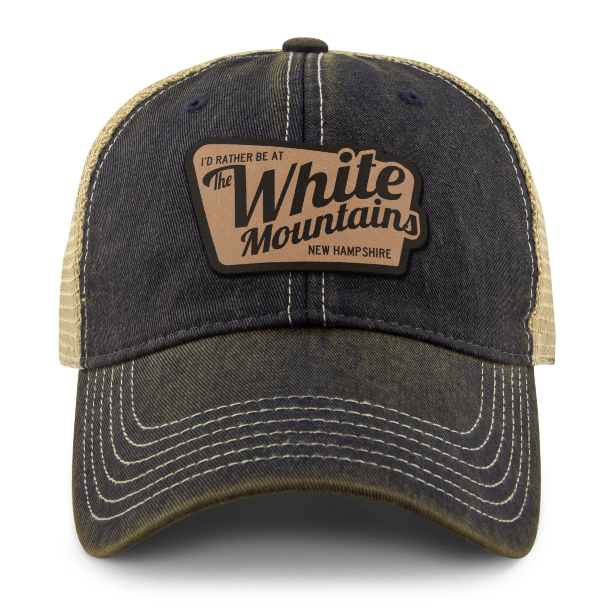 I'd Rather Be At White Mountains NH Leather Patch Dirty Water Trucker Hat