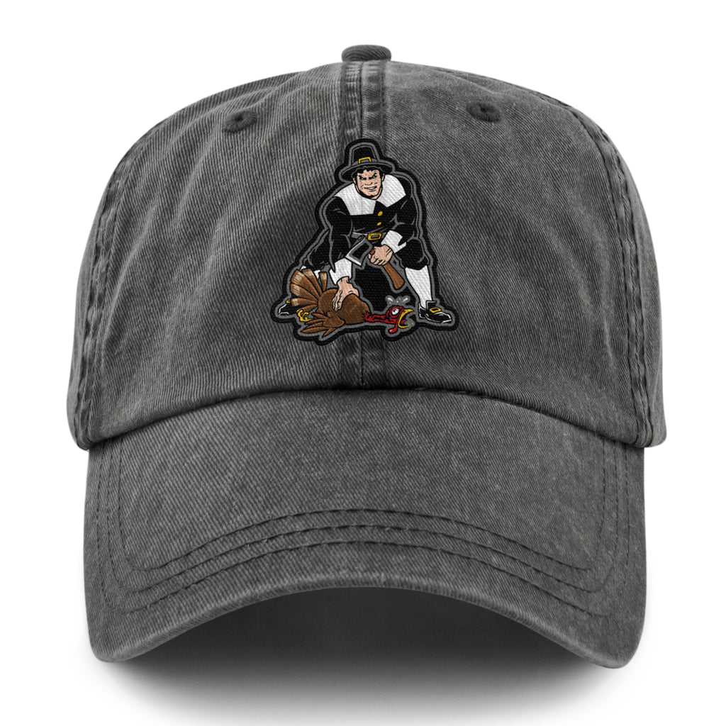Three Point Stance Thanksgiving Pilgrim Washed Dad Hat - Chowdaheadz