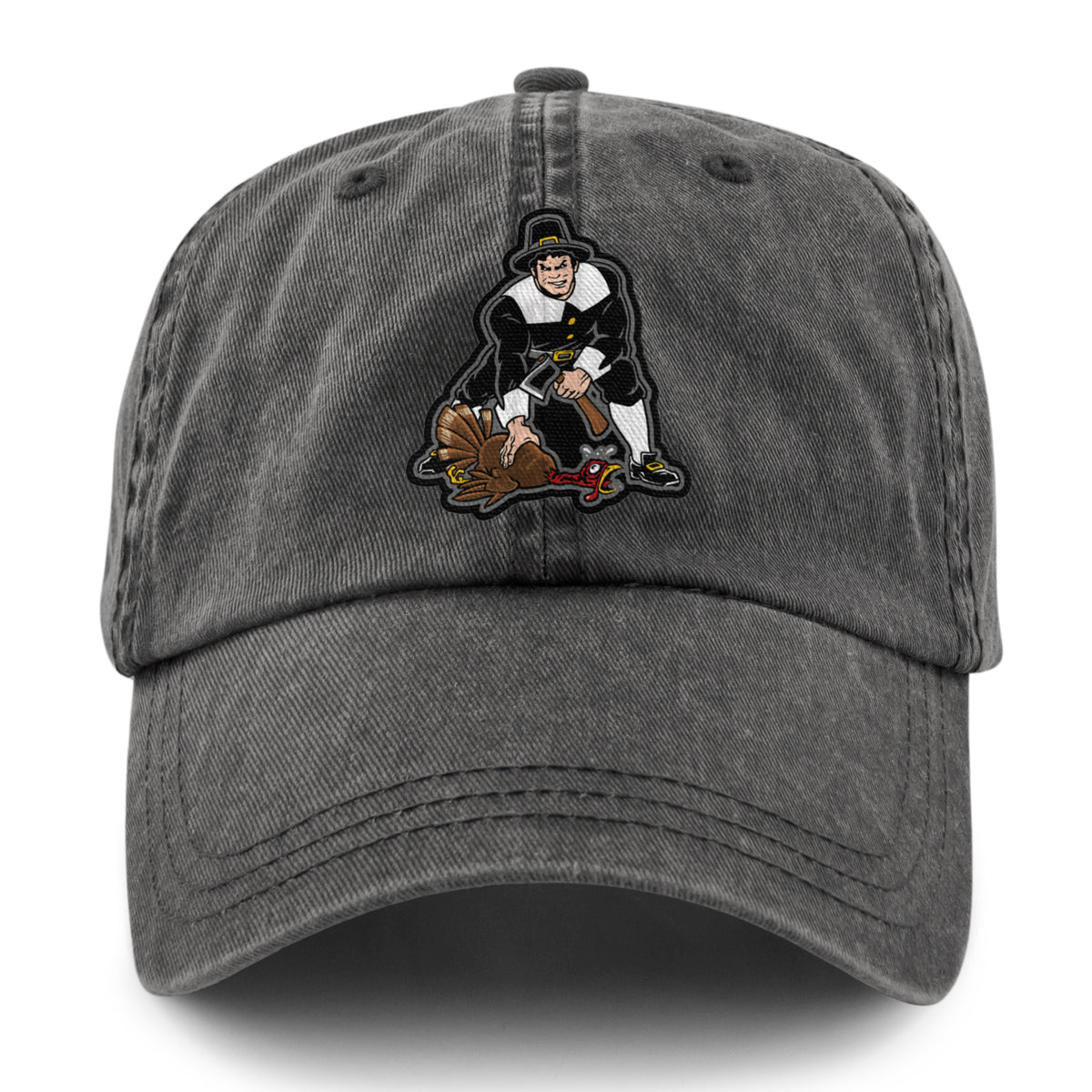 Three Point Stance Thanksgiving Pilgrim Washed Dad Hat - Chowdaheadz