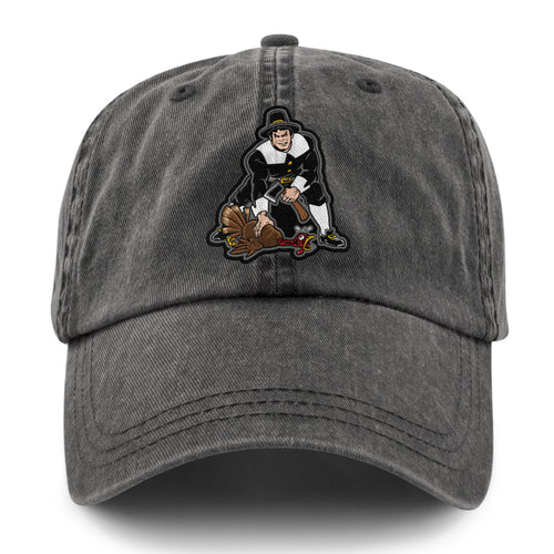 Three Point Stance Thanksgiving Pilgrim Washed Dad Hat - Chowdaheadz
