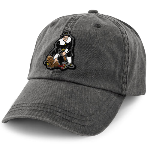 Three Point Stance Thanksgiving Pilgrim Washed Dad Hat - Chowdaheadz