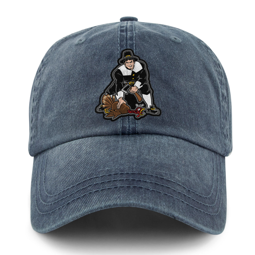 Three Point Stance Thanksgiving Pilgrim Washed Dad Hat - Chowdaheadz