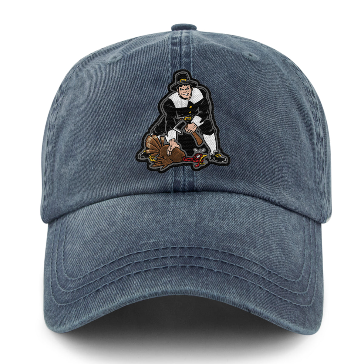 Three Point Stance Thanksgiving Pilgrim Washed Dad Hat - Chowdaheadz