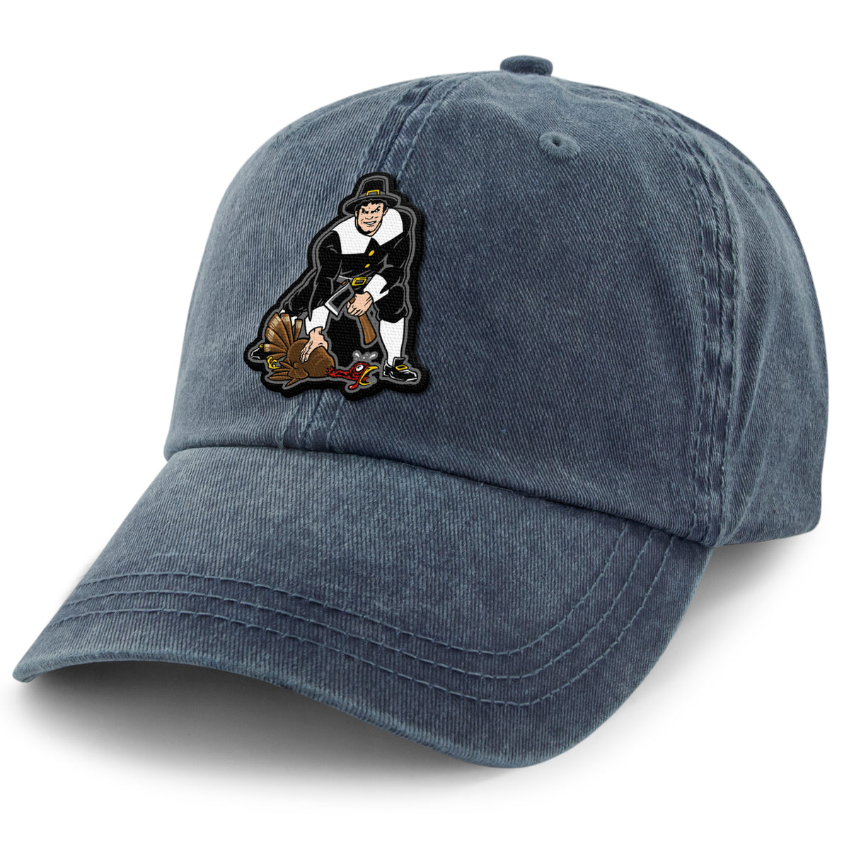 Three Point Stance Thanksgiving Pilgrim Washed Dad Hat - Chowdaheadz