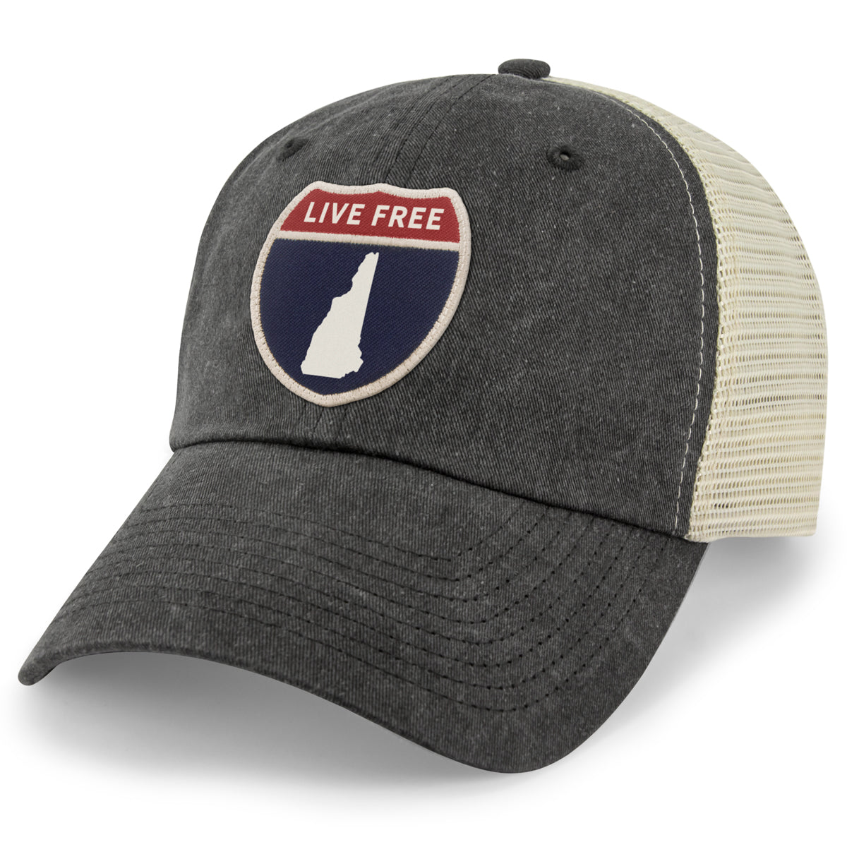 New Hampshire Interstate Sign Relaxed Trucker Hat - Chowdaheadz
