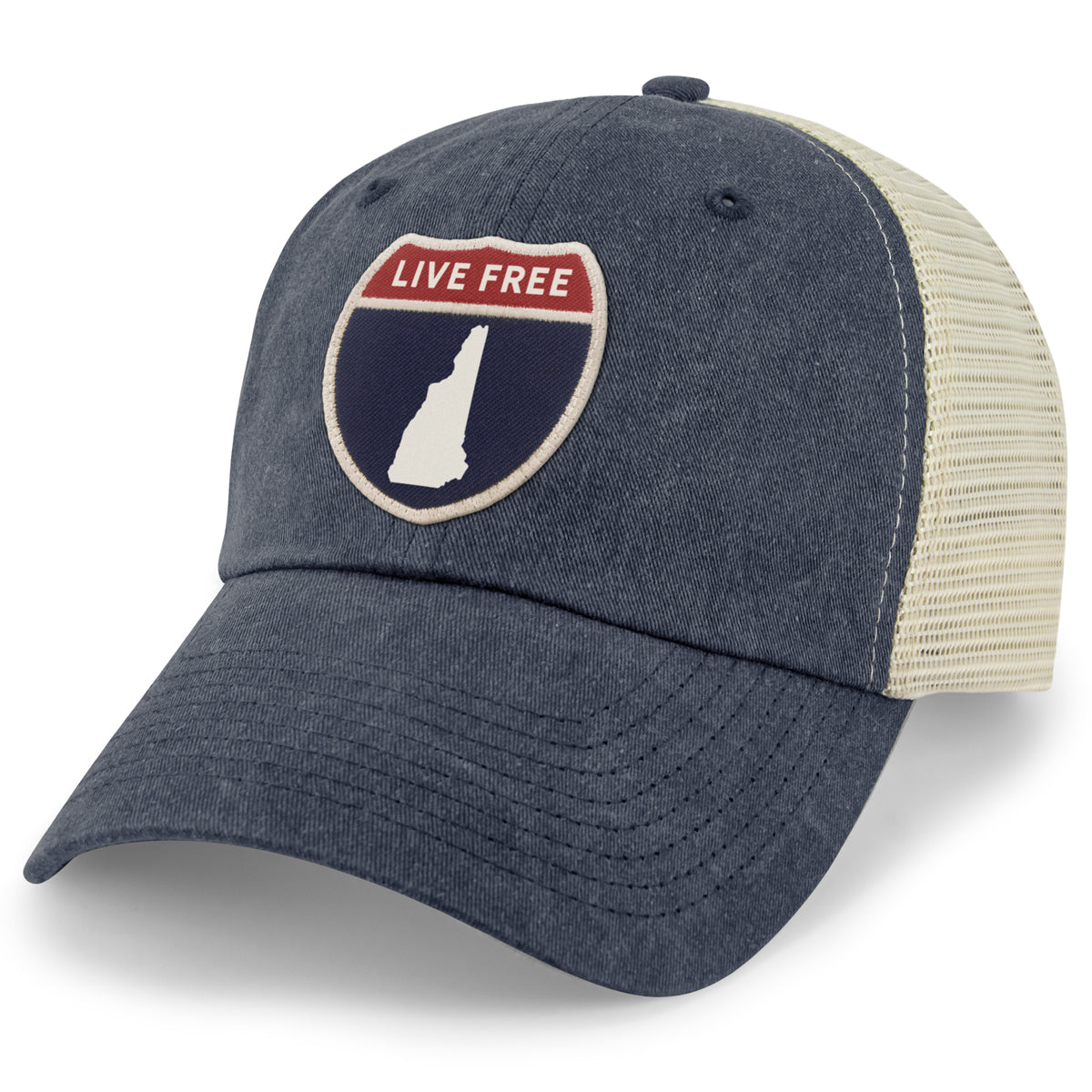 New Hampshire Interstate Sign Relaxed Trucker Hat - Chowdaheadz