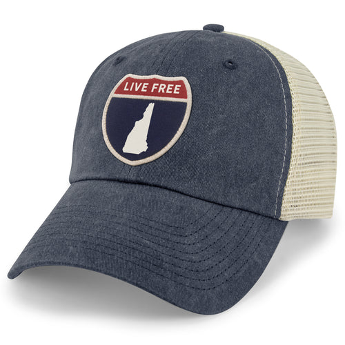 New Hampshire Interstate Sign Relaxed Trucker Hat - Chowdaheadz
