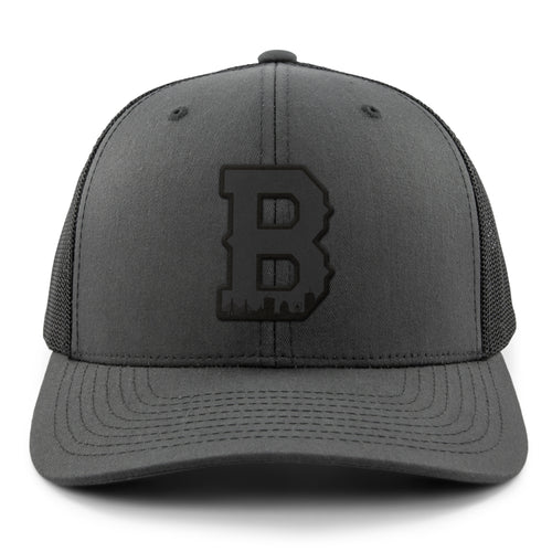 Boston Block B Skyline Blackout Classic Snapback Trucker Hat - Chowdaheadz