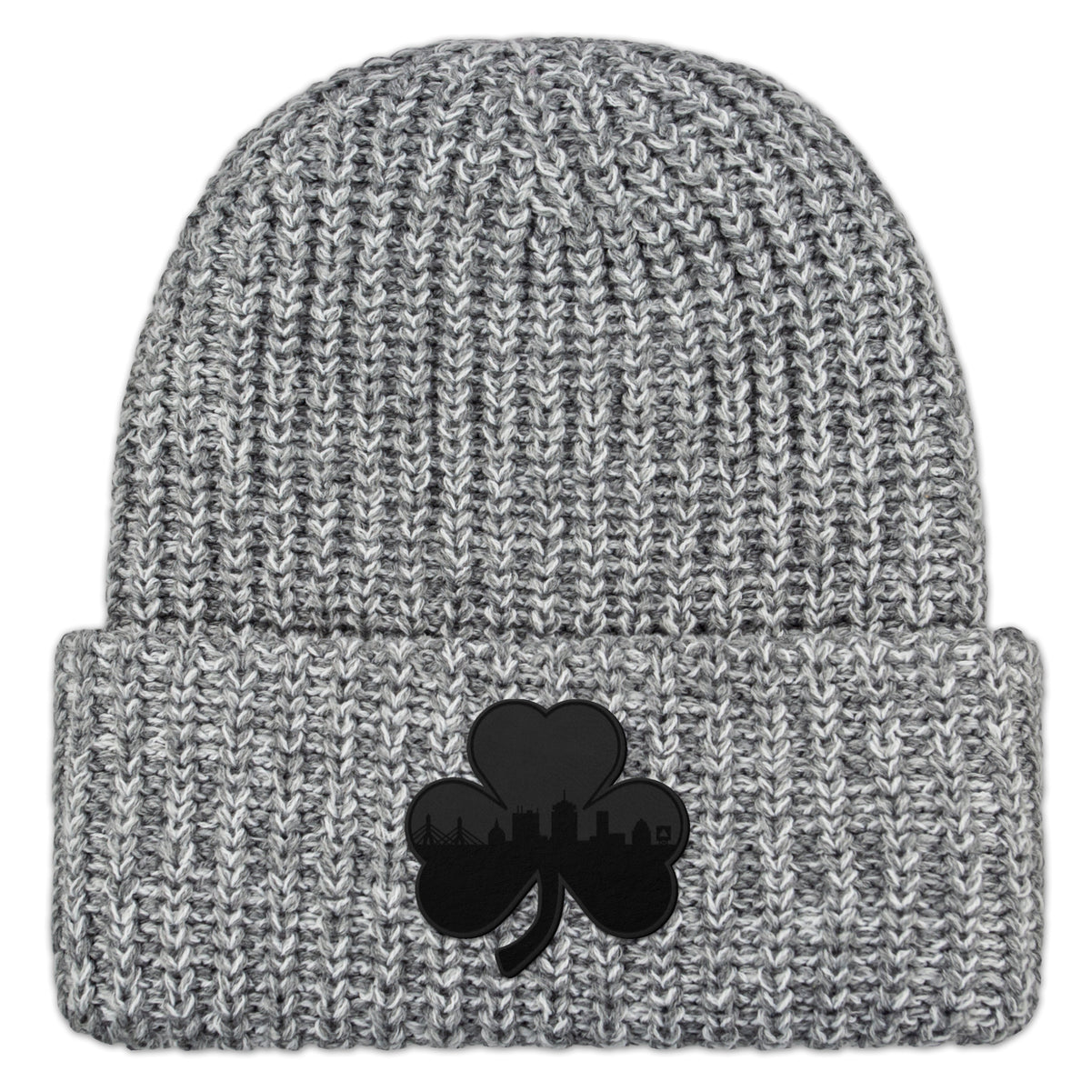 Boston Shamrock Skyline Blackout Chunky Knit Winter Hat - Chowdaheadz