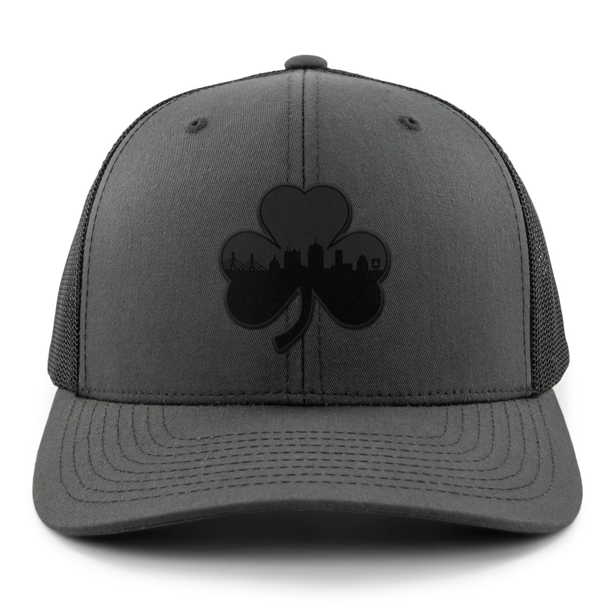 Boston Shamrock Skyline Blackout Classic Snapback Trucker Hat - Chowdaheadz