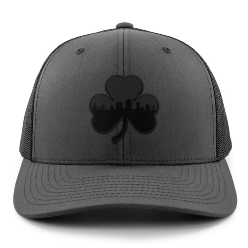 Boston Shamrock Skyline Blackout Classic Snapback Trucker Hat - Chowdaheadz