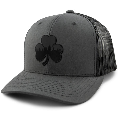 Boston Shamrock Skyline Blackout Classic Snapback Trucker Hat - Chowdaheadz