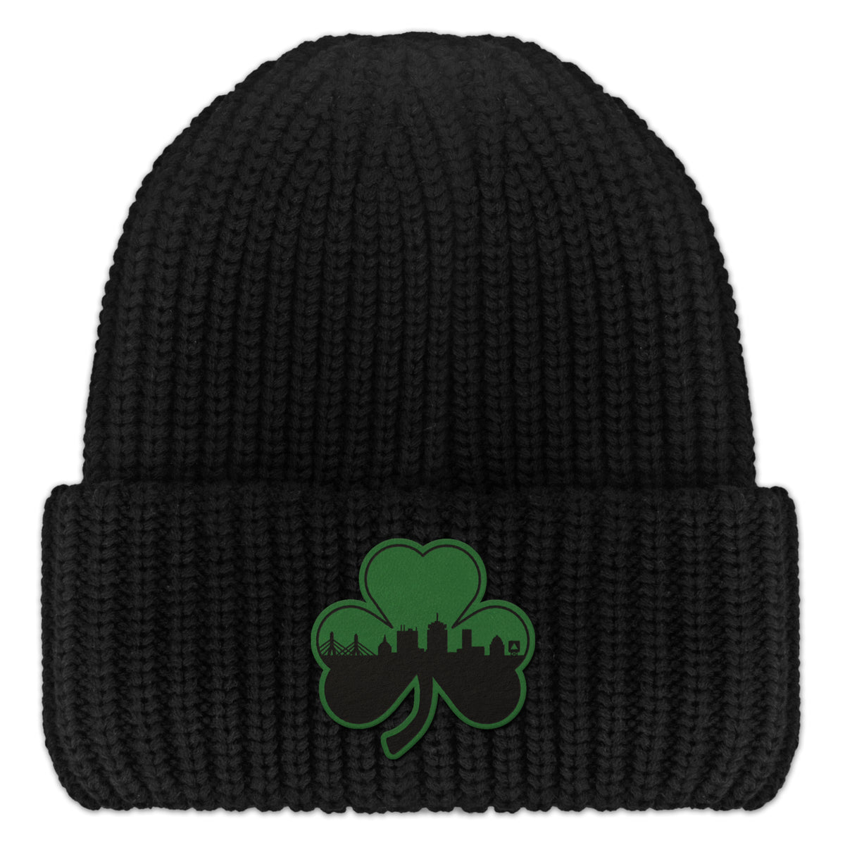 Green Tonal Shamrock Boston Skyline Chunky Knit Winter Hat - Chowdaheadz