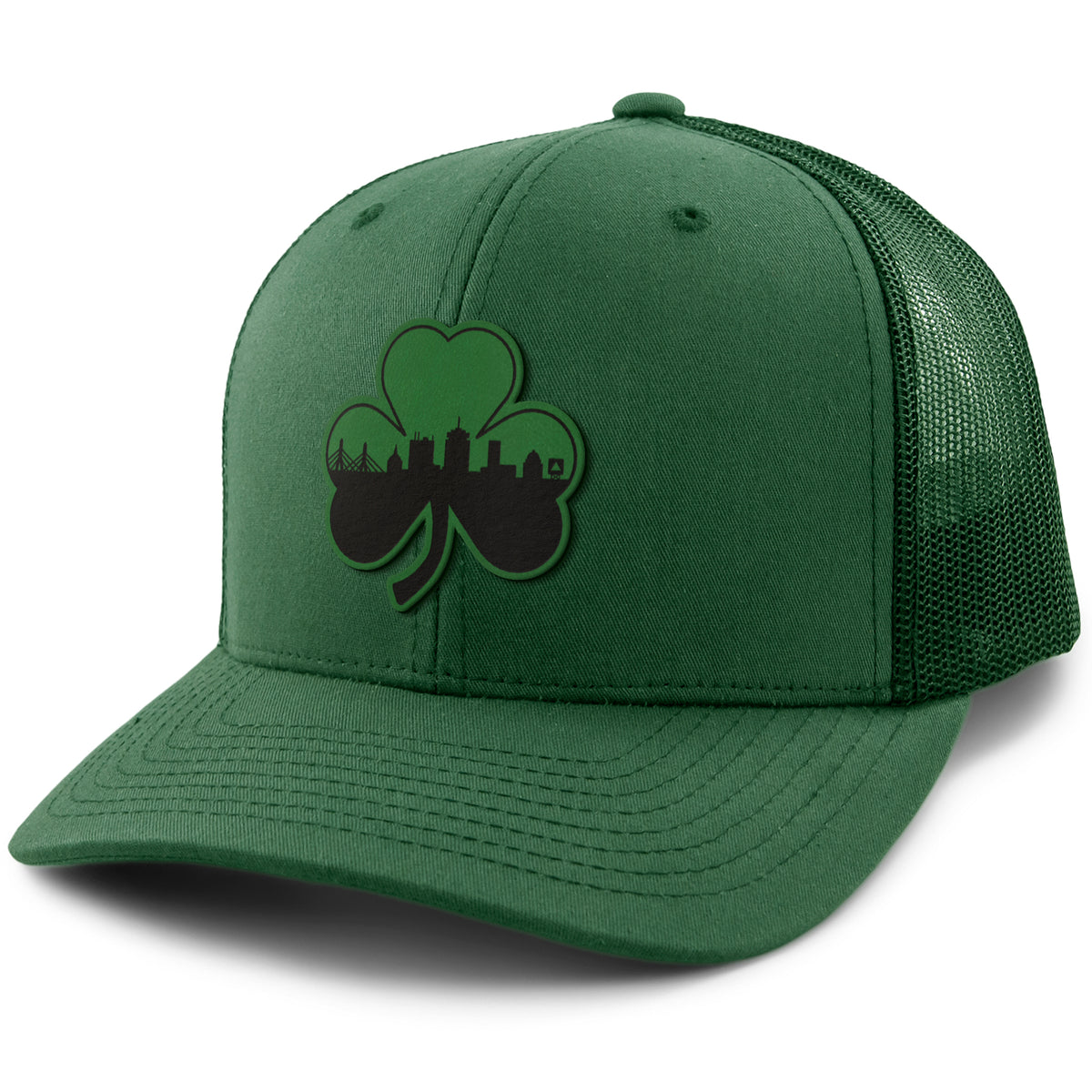 Green Tonal Shamrock Boston Skyline Classic Snapback Trucker Hat - Chowdaheadz