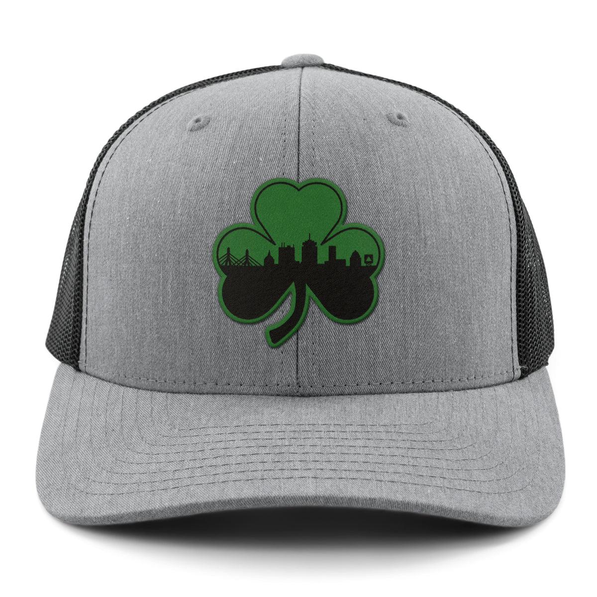 Green Tonal Shamrock Boston Skyline Classic Snapback Trucker Hat - Chowdaheadz
