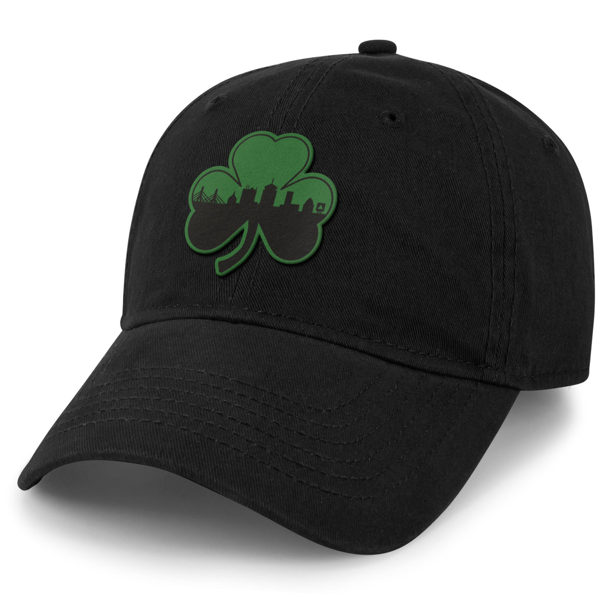 Green Tonal Shamrock Boston Skyline Dad Hat - Chowdaheadz