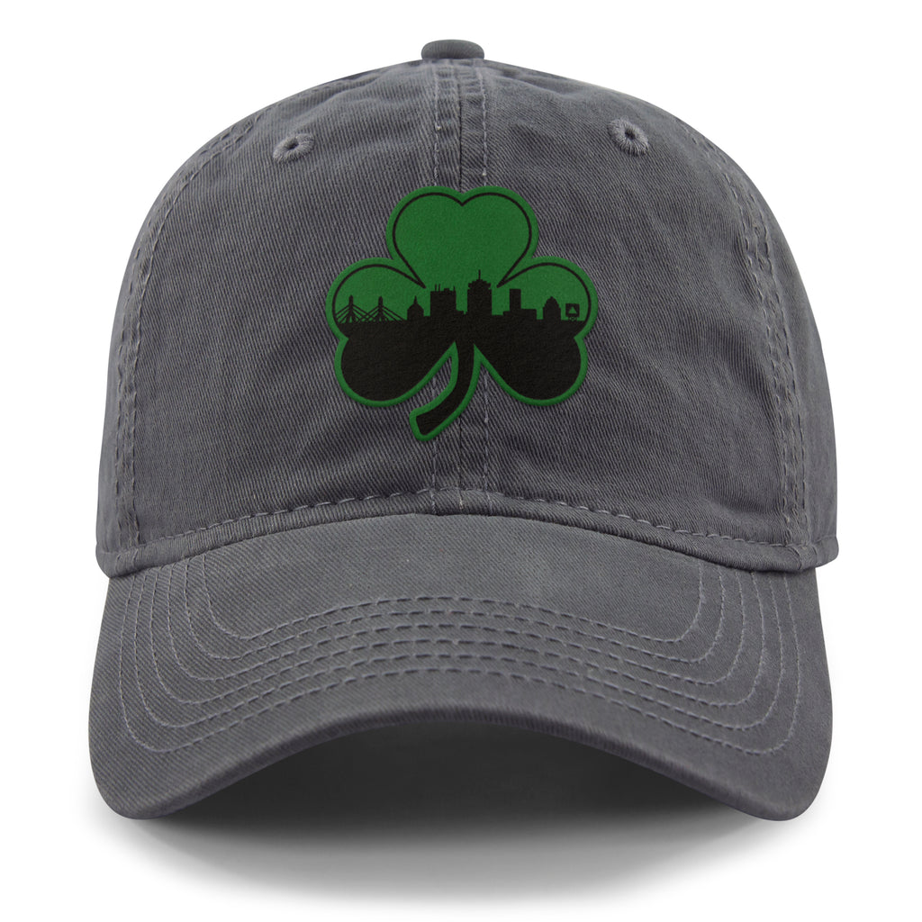 Green Tonal Shamrock Boston Skyline Dad Hat - Chowdaheadz
