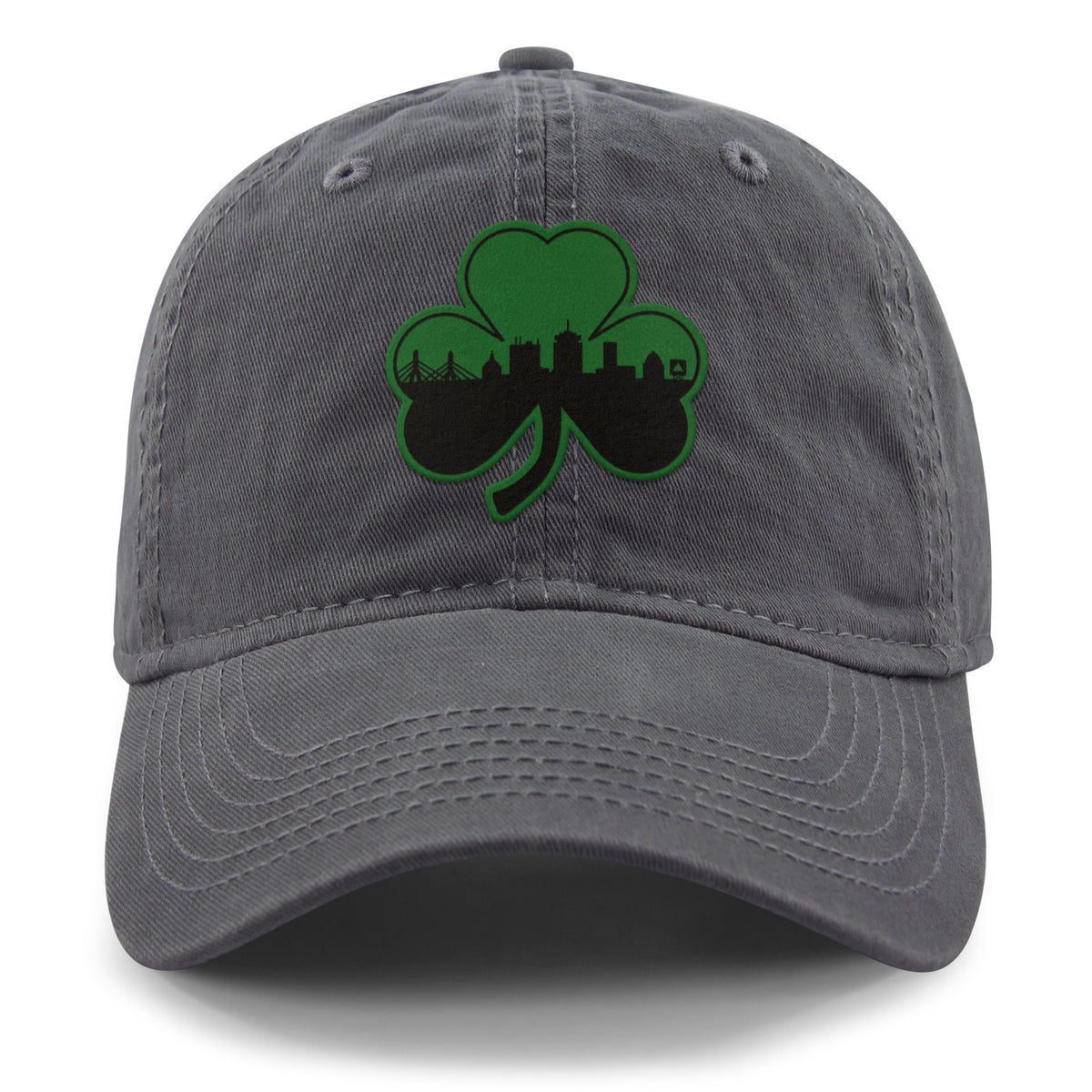 Green Tonal Shamrock Boston Skyline Dad Hat - Chowdaheadz