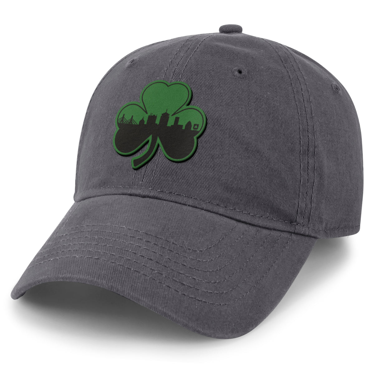 Green Tonal Shamrock Boston Skyline Dad Hat - Chowdaheadz