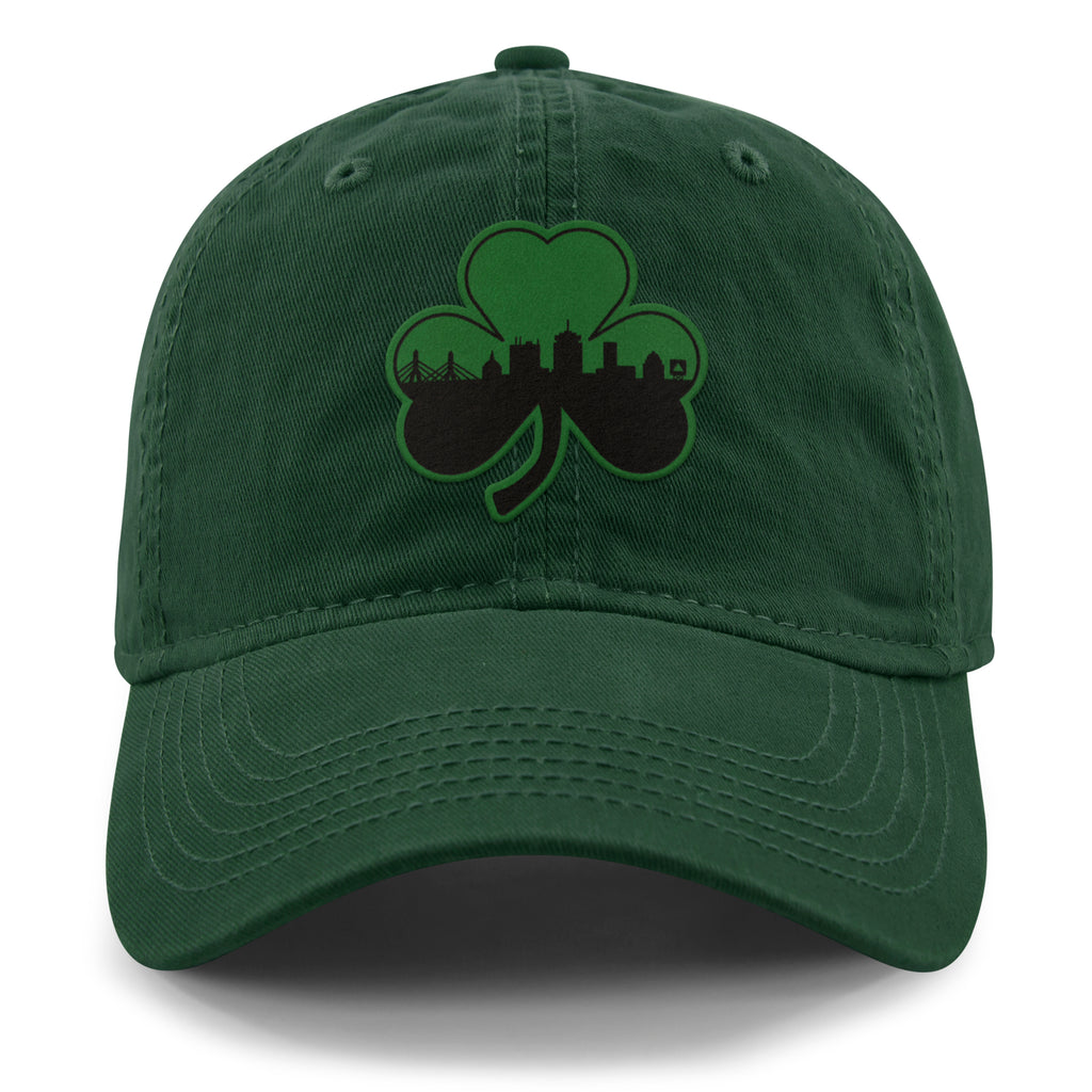 Green Tonal Shamrock Boston Skyline Dad Hat - Chowdaheadz