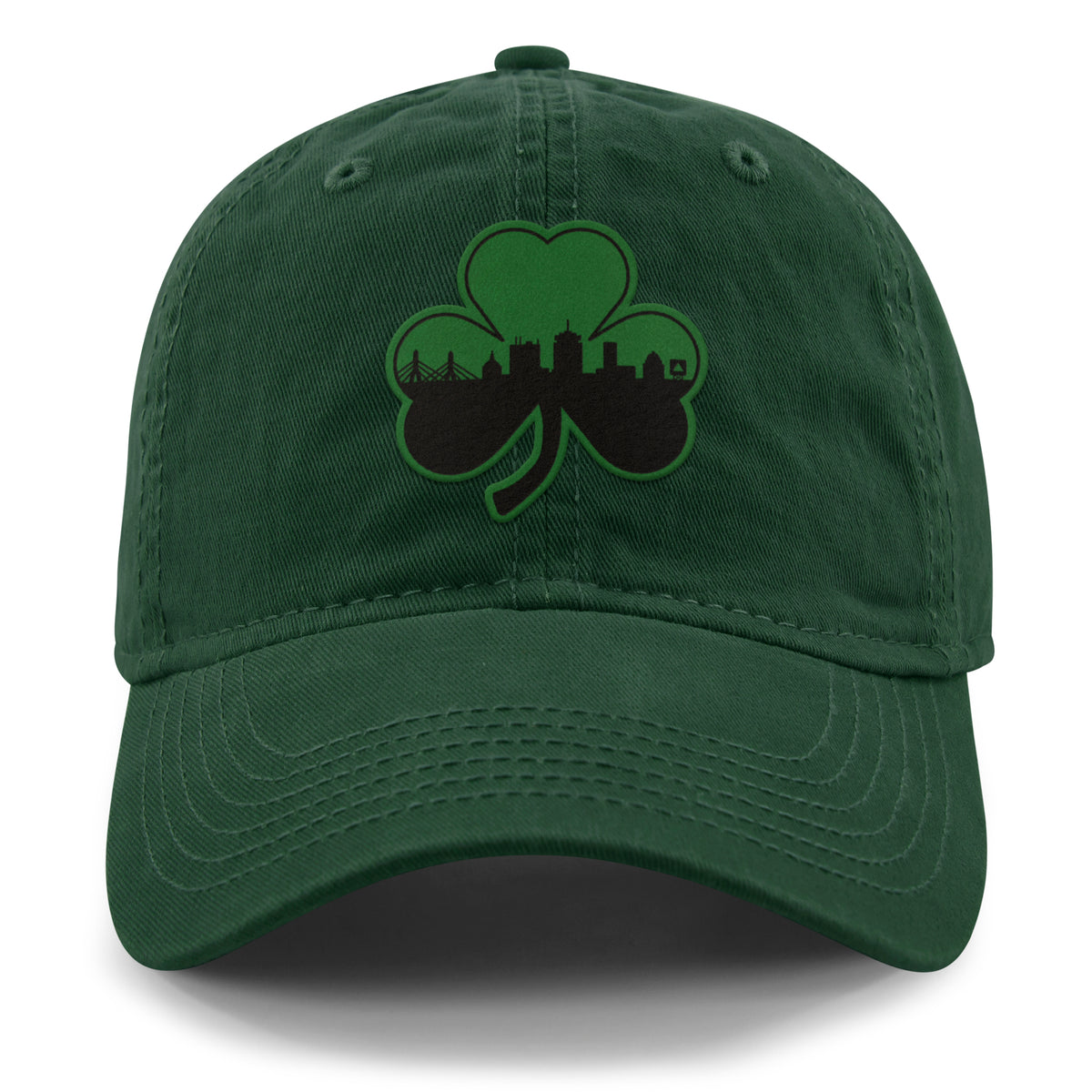 Green Tonal Shamrock Boston Skyline Dad Hat - Chowdaheadz