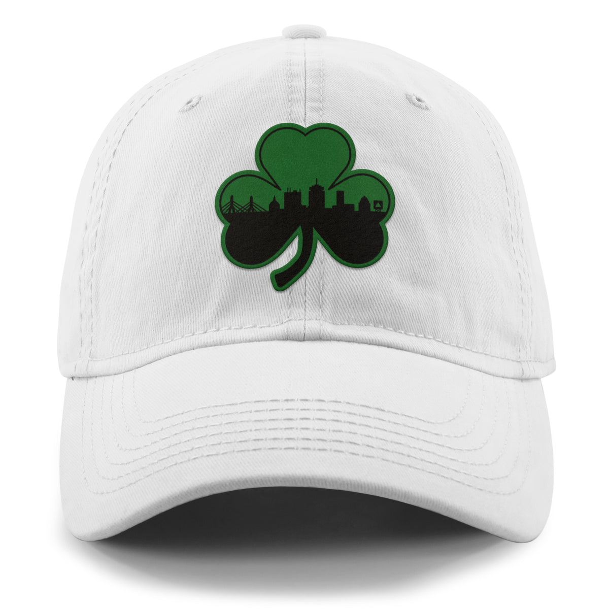 Green Tonal Shamrock Boston Skyline Dad Hat - Chowdaheadz