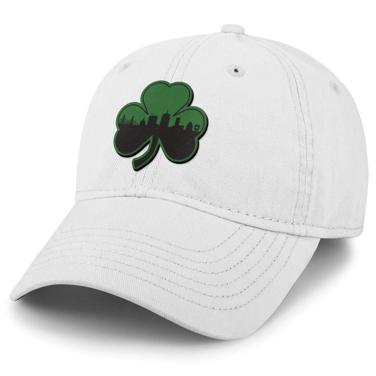 Green Tonal Shamrock Boston Skyline Dad Hat - Chowdaheadz