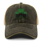 Green Tonal Shamrock Boston Skyline Dirty Water Trucker Hat - Chowdaheadz