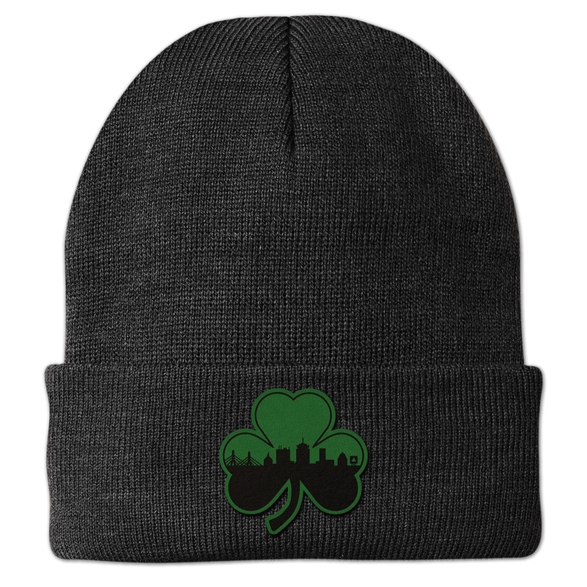 Green Tonal Shamrock Boston Skyline Cuff Knit - Chowdaheadz