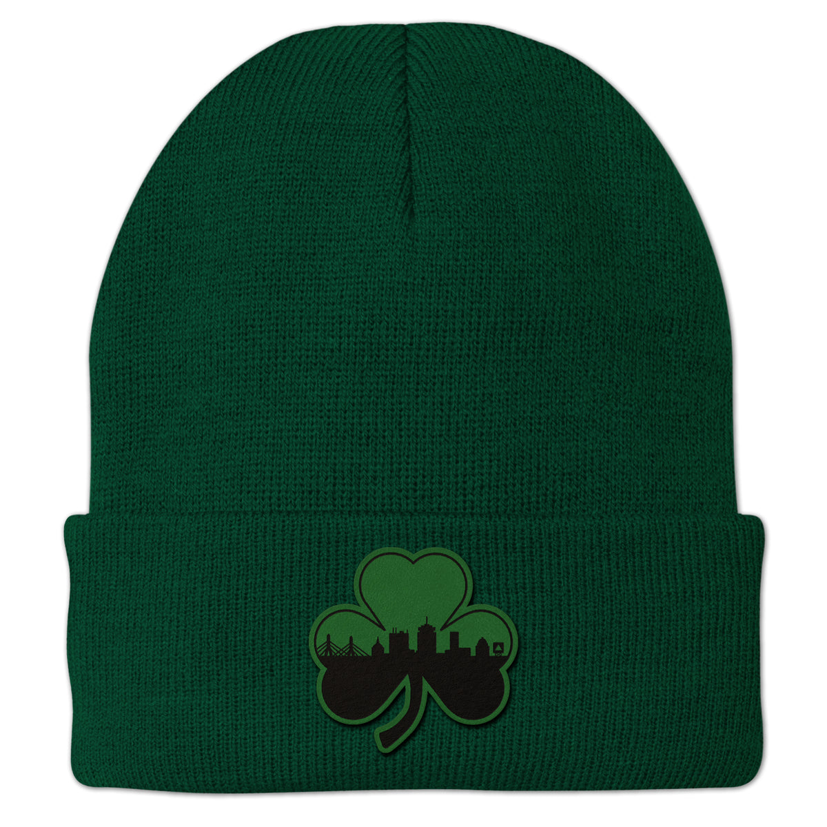 Green Tonal Shamrock Boston Skyline Cuff Knit - Chowdaheadz