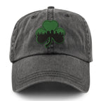 Green Tonal Shamrock Boston Skyline Washed Dad Hat - Chowdaheadz