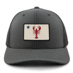 Front of charcoal Maine Lobster Flag snapback trucker with lobster-and-star Maine flag patch