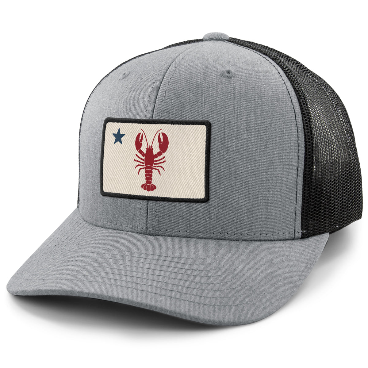 Maine Lobster Flag classic snapback trucker in gray — nautical Maine flag patch